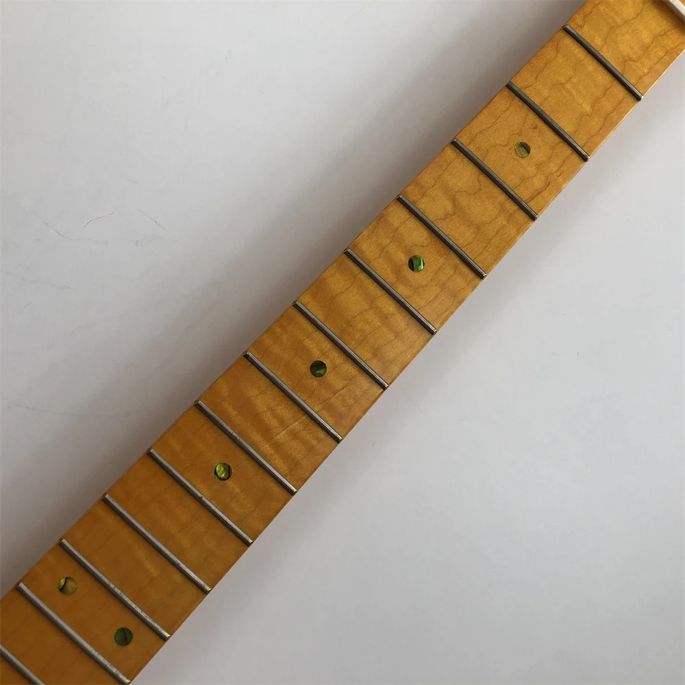 Tiger Flame Maple Electric Guitar Neck 21 Fret 25.5Inch Abalone Dot Inlay Gloss DIY Guitar Part