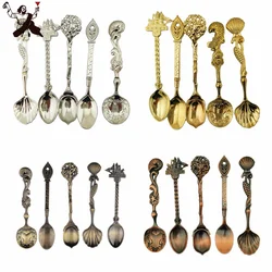 5pieces/Set Alloy Vintage Royal Style Carved Small Coffee Spoon Flatware Cutlery Kitchen Dining Bar Tool