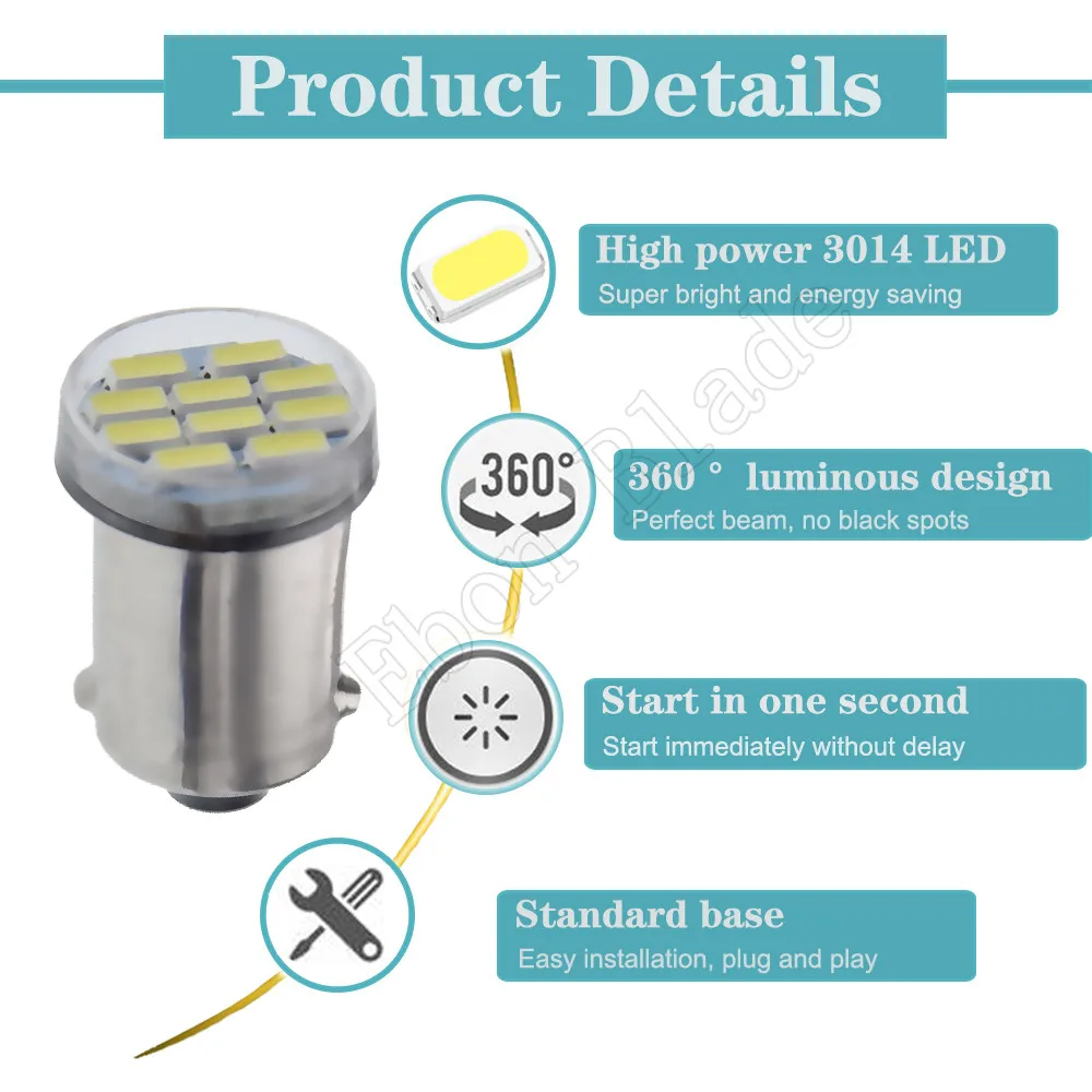 10x Car Auto BA9S Led T4W Wedge 10SMD 3014 Led Interior Lamp Bulb T2W T3W H5W Parking DRL License Plate Light 12913 12910 12929
