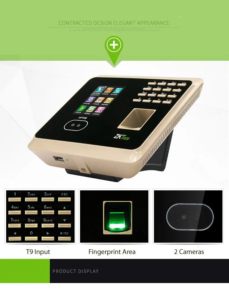 ZK UF100Plus Facial Fingerprint Identification Time Attendance Terminal Face Recognition WIFI TCP/IP with Color Camera