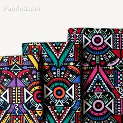 Retro Ethnic Style Plain Cotton Cloth Printed Geometry Fabric for Sewing Cloth Handmade DIY By Half Meter