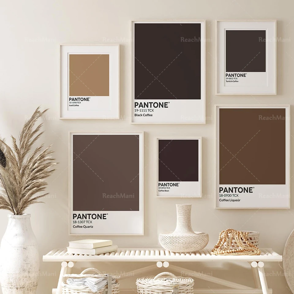 A set of 6 Pantone coffee color guides, iced coffee, black coffee, Turkish coffee, coffee beans, print art poster brown coffee c