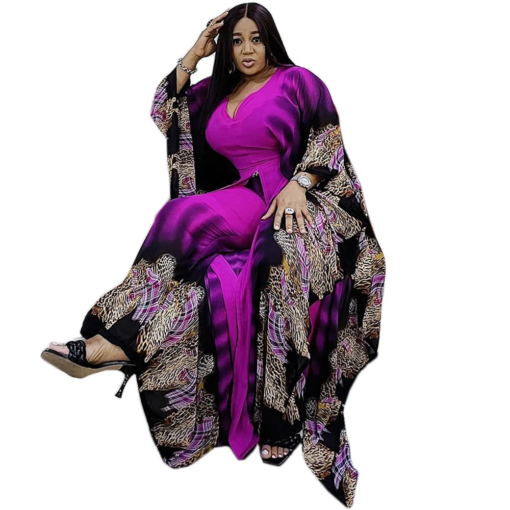 2 Piece Pants Sets Maxi Dress Suits African Clothes For Women Party Dresses 2021 Summer Chiffon Print Eid Kaftan Abaya Dubai