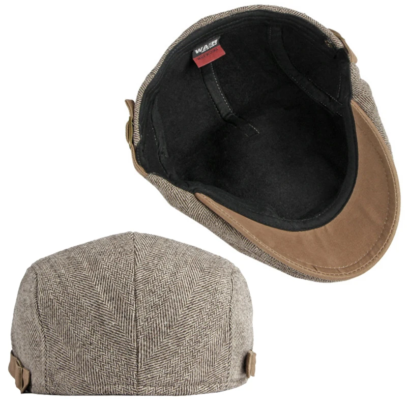 Retro Newsboy Cap Men Autumn Winter Herringbone Duckbill Hat Tweed Flat Peaked Beret Hat Women Painter Gatsby Driving Cap