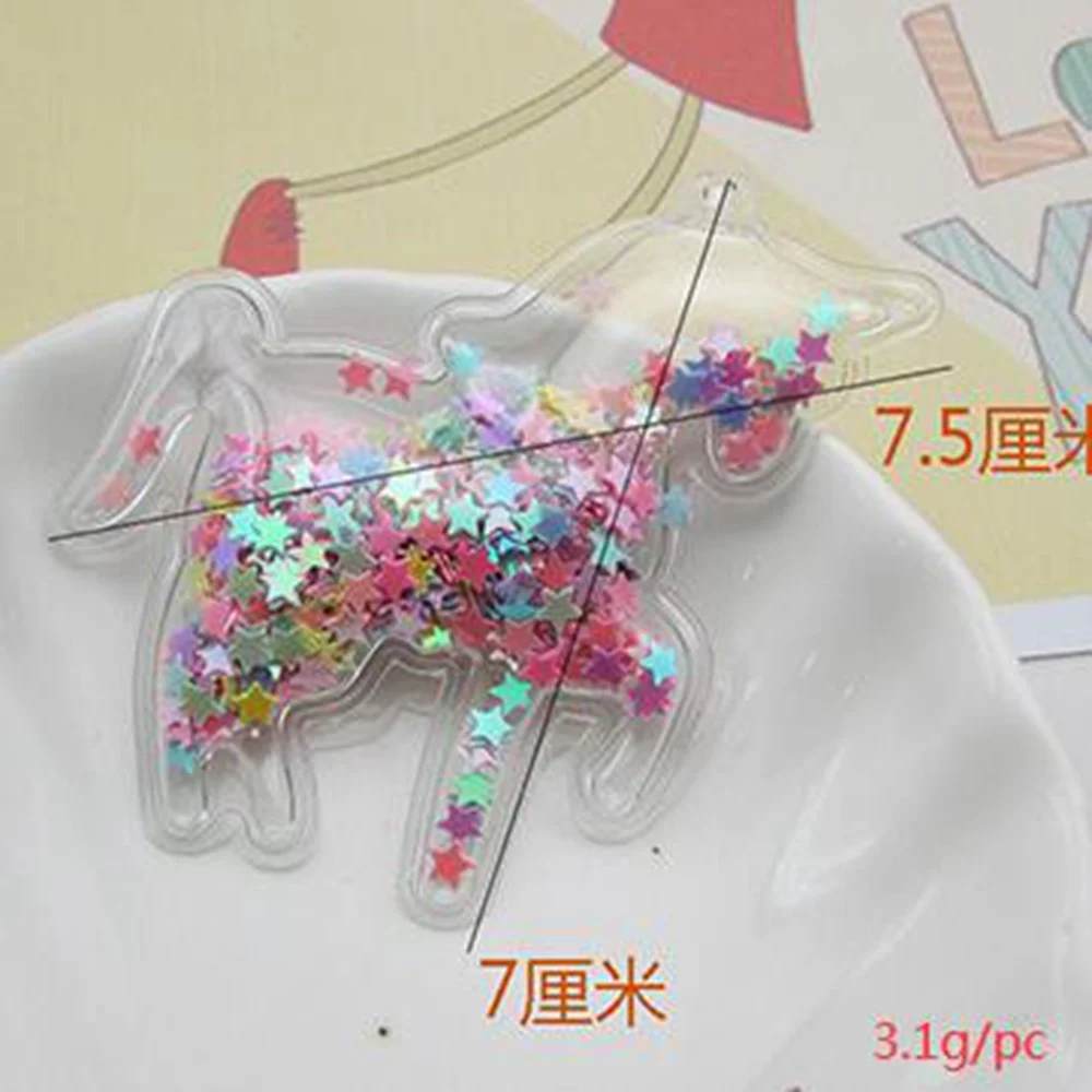 100pcs/lot Fantasy Transparent PVC Unicorn patch applique with star Sequin For Clothes Cake Clip Headwear Accessories