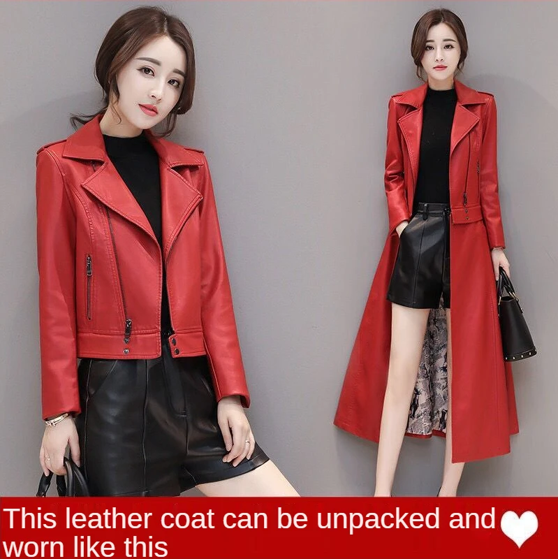 2 Ways Water Long Design Jackets Coats Women Genuine Leather Jacket 2021 Winter New Warm Cotton Padded Leather Coats Outwear