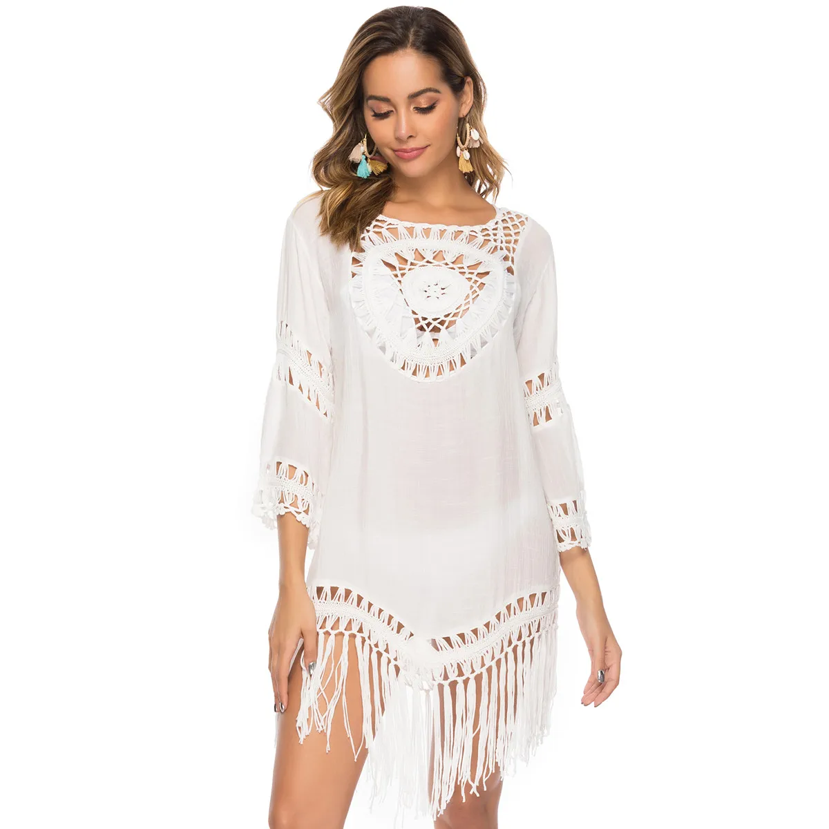 Vestidos H80 y S90 para mujer, novedad de 2019, vestido blanco elegante, vestidos de playa con borlas, ropa informal Bohemia, camisetas sin mangas