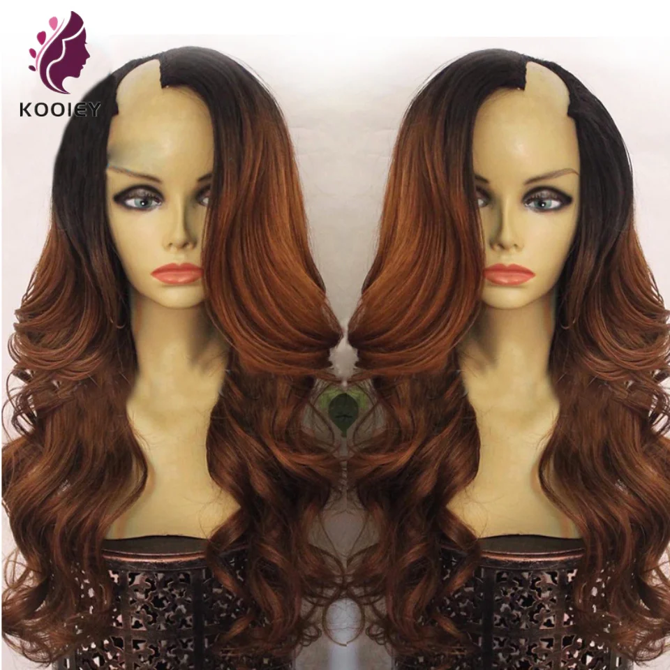 Dark Root Ombre Brown 2*4'' U Part Human Hair Wigs Body Wave Brazilian Remy Hair Middle Left Right Side Part With Comb And Strap