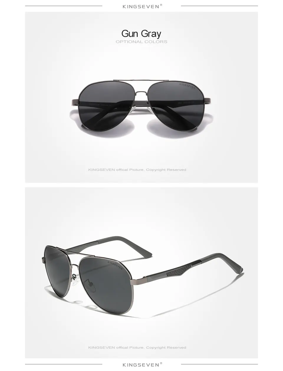 KINGSEVEN 2024 Polarisierte Sonnenbrille für Herren mit Aluminiumbügeln, Piloten-Sonnenbrille für Männer, UV400, blendfrei, Retro-Brille – Detail 5