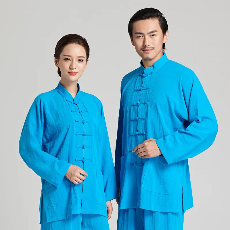 Traje Tang de estilo chino para adultos, ropa de práctica de Tai Chi, traje de rendimiento de artes marciales de lino, para primavera y verano