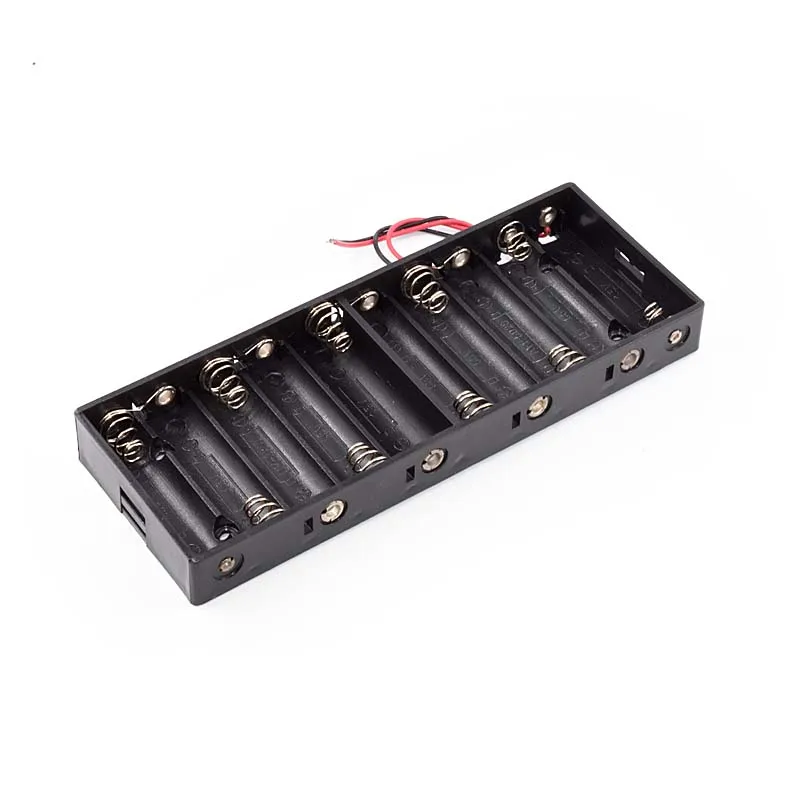 

10 X 1.5V AA Batteries Holder Plastic Shell 10 Slots 15V Battery Storage Box Case Black Double With Wire Leads