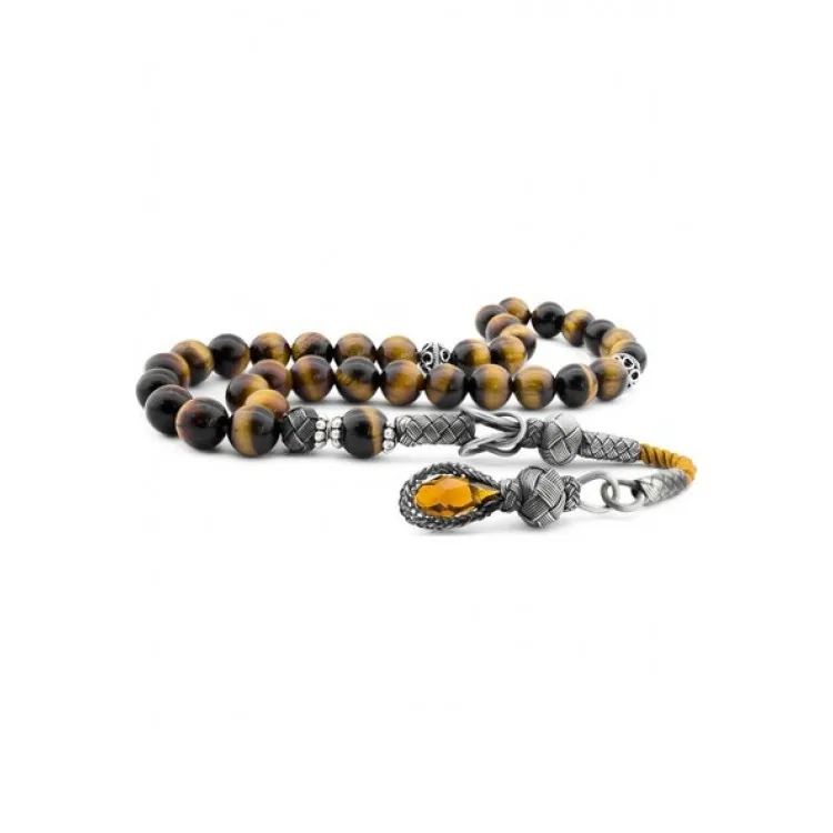 33 Beads Tiger Eye Rosary For Men Muslim Prayer Tasbih Misbaha High quality Islamic Jewelry Turkish Style Handmade Subha Capsule Cut Pure 925 Sterling Silver Tassel