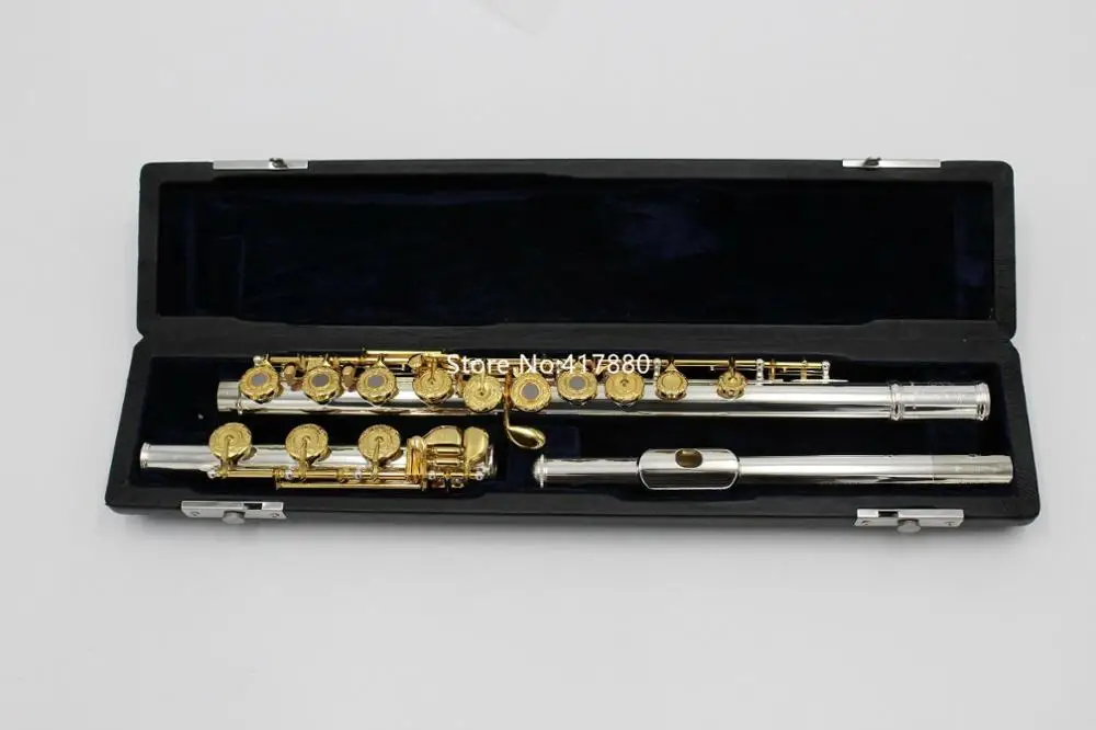 New offset 17 open hole B foot silver plated C key flute gold plaed keys Musical instrument with Case Free Shipping