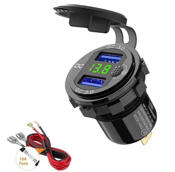 تهمة سريعة 3.0 36 واط سيارة شاحن USB مزدوج QC3.0 مقاوم للماء مع الفولتميتر التبديل ل 12 فولت/24 فولت دراجة نارية ATV قارب البحرية RV