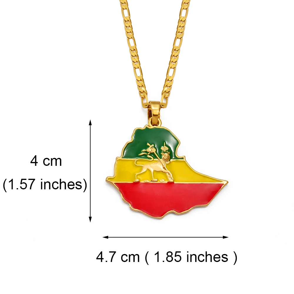 Anniyo 4.7CM Ethiopian Map Flag Pendant Necklace for Women Men Gold Color Ethiopia Jewelry Map Chains @008606