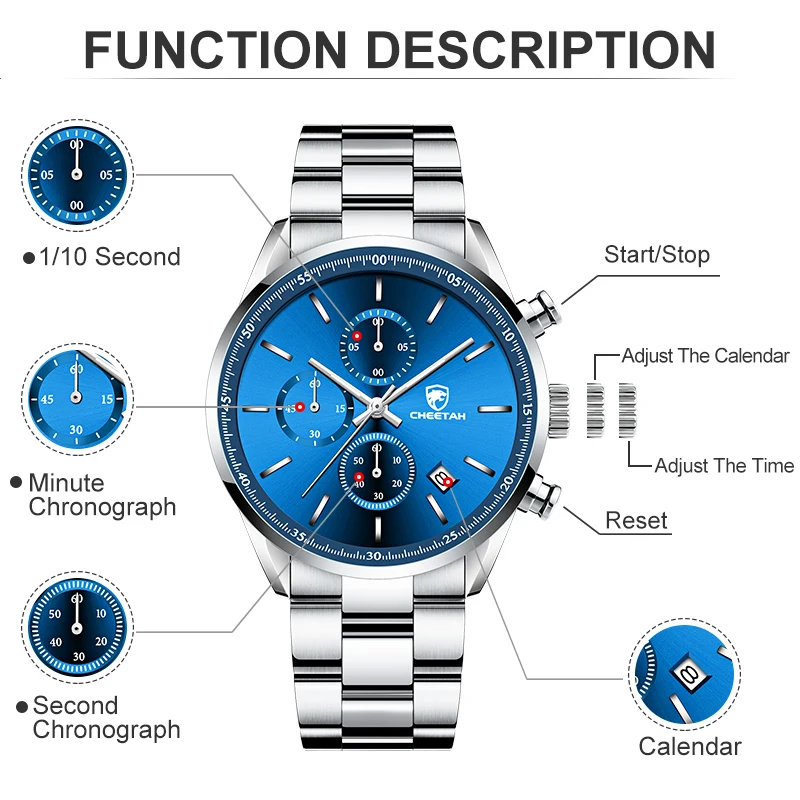 CHEETAH Top Brand 2021 New Men Watch Luxury Stainless Steel Casual Quartz Wristwatch Mens Sport Waterproof Clock Watches for Men