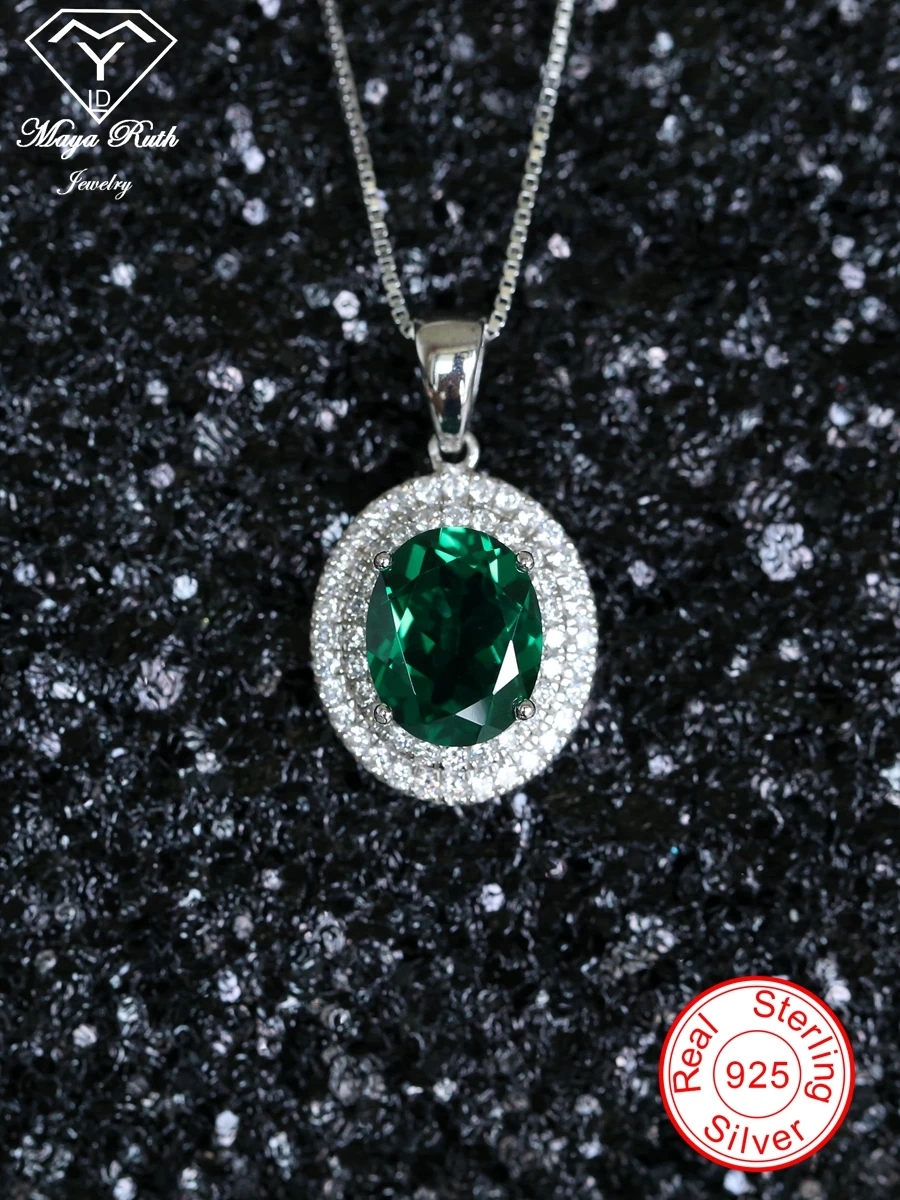 

Created Emerald Gemstone Pendant Real 925 Sterling Silver Party For Women Anniversary Gifts Oval Shape Aesthetic Female Necklace