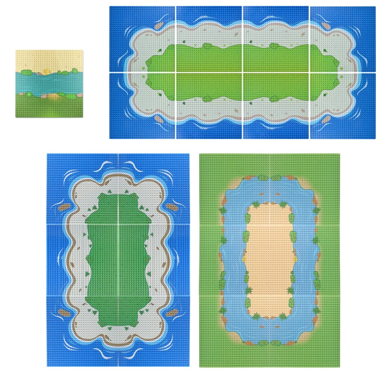 River Sandy Baseplate 32*32 Dots City Street Colorful Beach Island Base Plate Seaside Building Blocks Bricks Plates