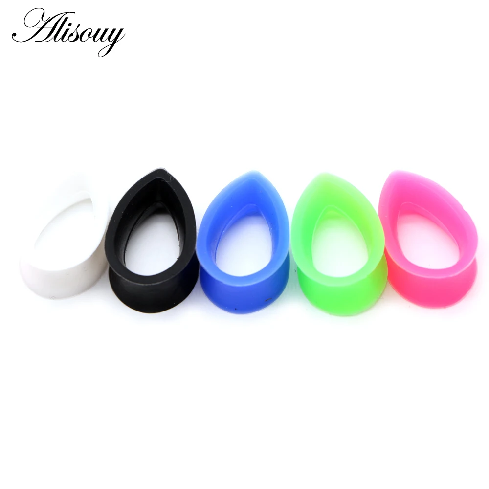 Alisouy 2pcs Flexible Silicone Water Drop Ear Plugs Gauges Plugs Tunnels Body Jewelry Piercing Stretcher Teardrop Ear Expanders