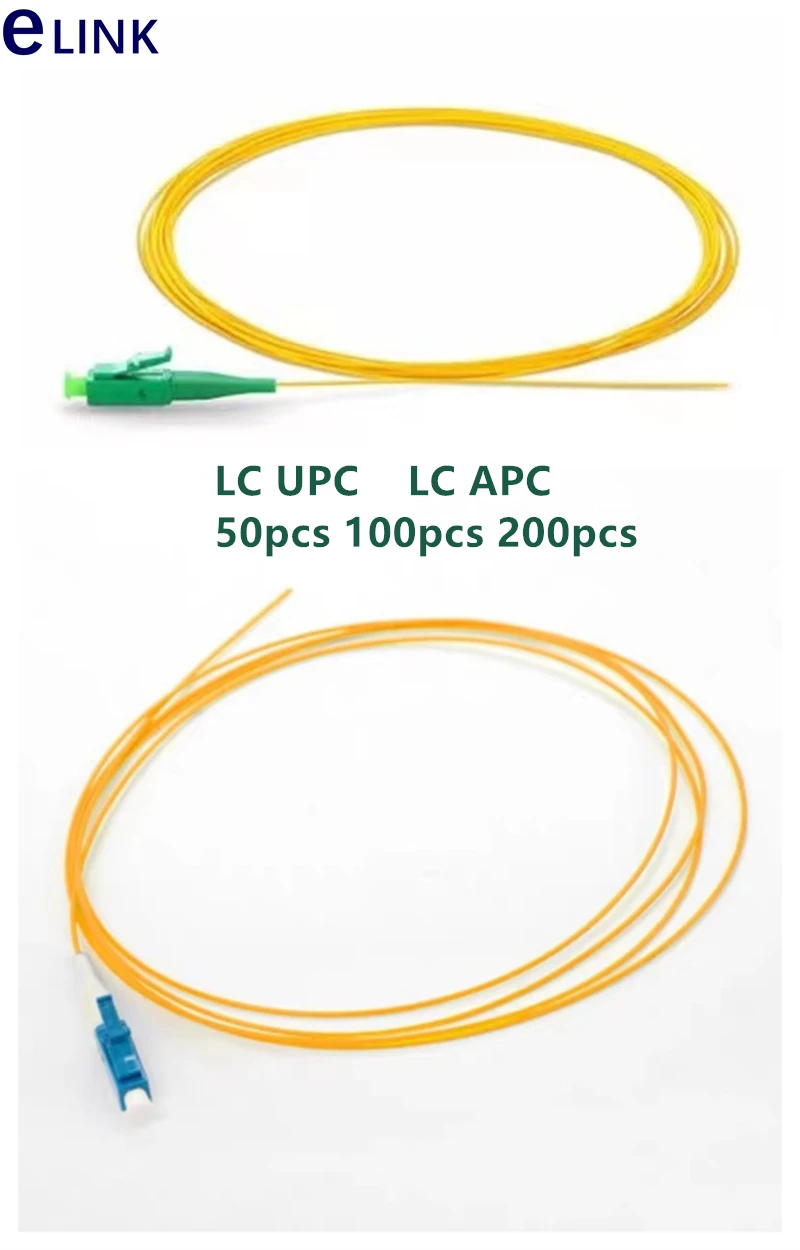 Cabo Amarelo Pigtail de Fibra Óptica, Frete Grátis, SM LC, UPC, LC, APC, 1.5m, 9, 125um, OS1, OS2, 0.9mm, 50Pcs, 200Pcs