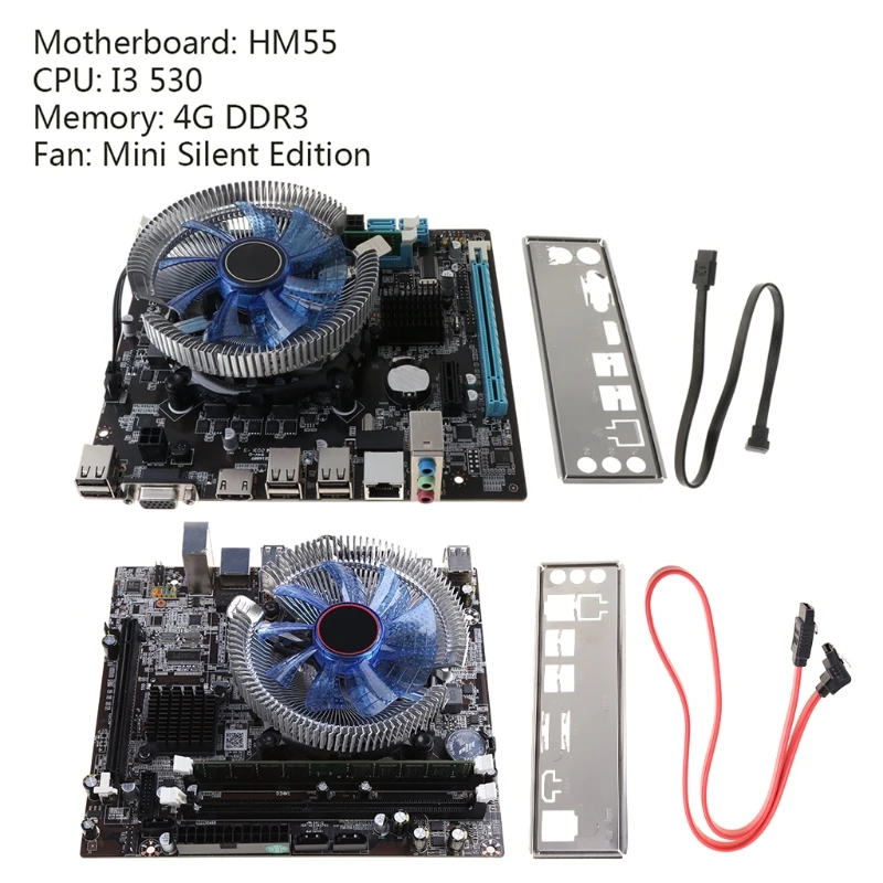 2021 New 1Set HM55 Computer Motherboard I3 I5 Lga 1156 4G Memory Cooler Fan Atx Desktop Computer Mainboard Game Assembly Kit