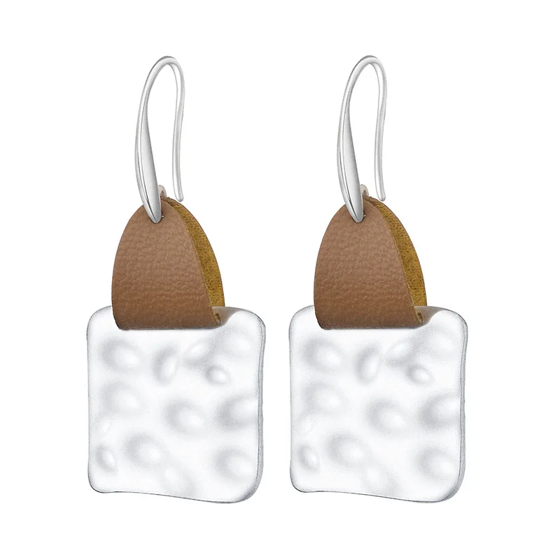 2025 New Geometric Irregular Square Harmmed Leather Loop Hanging Drop Earrings for Women