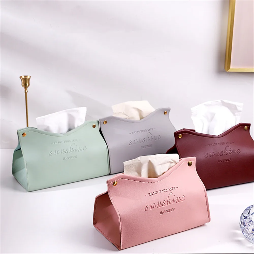 Nodic Environmental PU Leather Napkin Holder Foldable Tissue Box Home Office Waterproof Dustproof Storage Box Sundries Ontainer