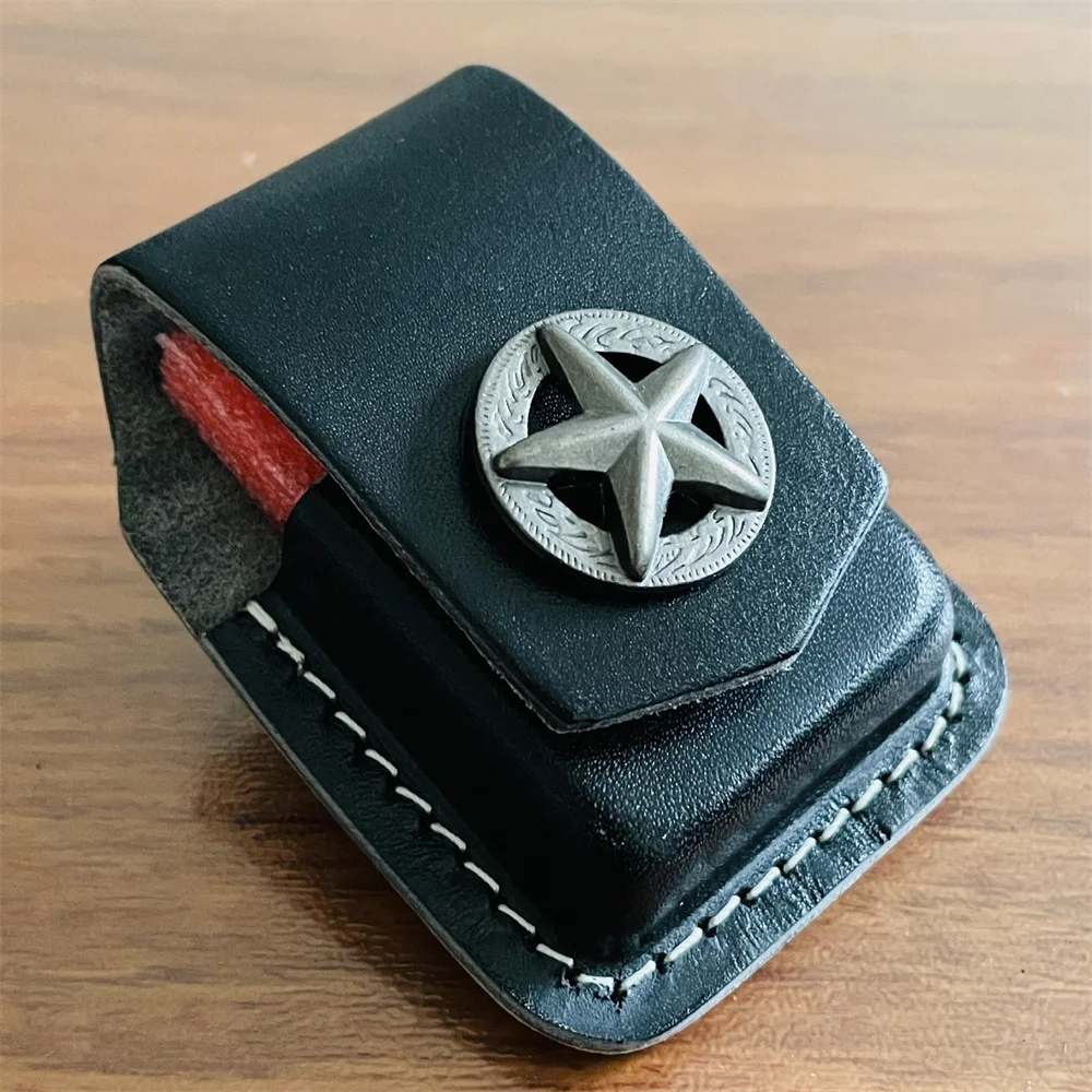 3D Five-pointed Star Handmade Genuine Leather Kerosene Oil Lighter Belt Case Waist Bag For Zippo Zorro Lighters Smoking Gadgets