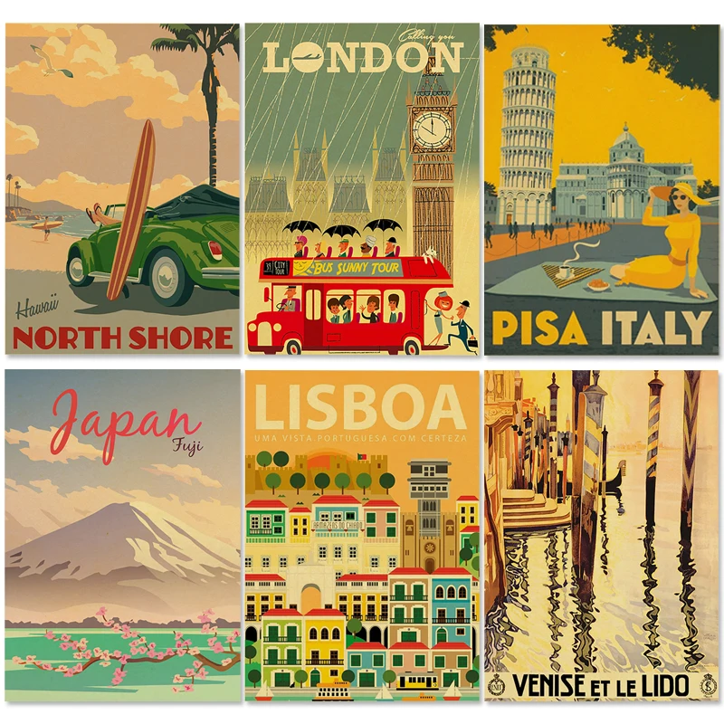 Travel Cities Plaque Metal Signs Vintage Poster Italy Japan Thailand TAHITI Landscape Retro Plate Art Painting Home Bar Pub Club