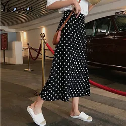 Women Summer Plus Size S-3xl Skirt Korean Vintage Polka Dot Slim High Waist A Line Midi Skirt Female Black White Red Streetwear