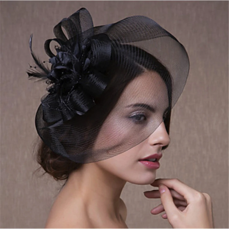 Bride Fedoras with Clip Fascinator Hairpin for Women Wedding Party Fascinat Mesh Yarn Flower Hair Pins Hat Hair Accessories