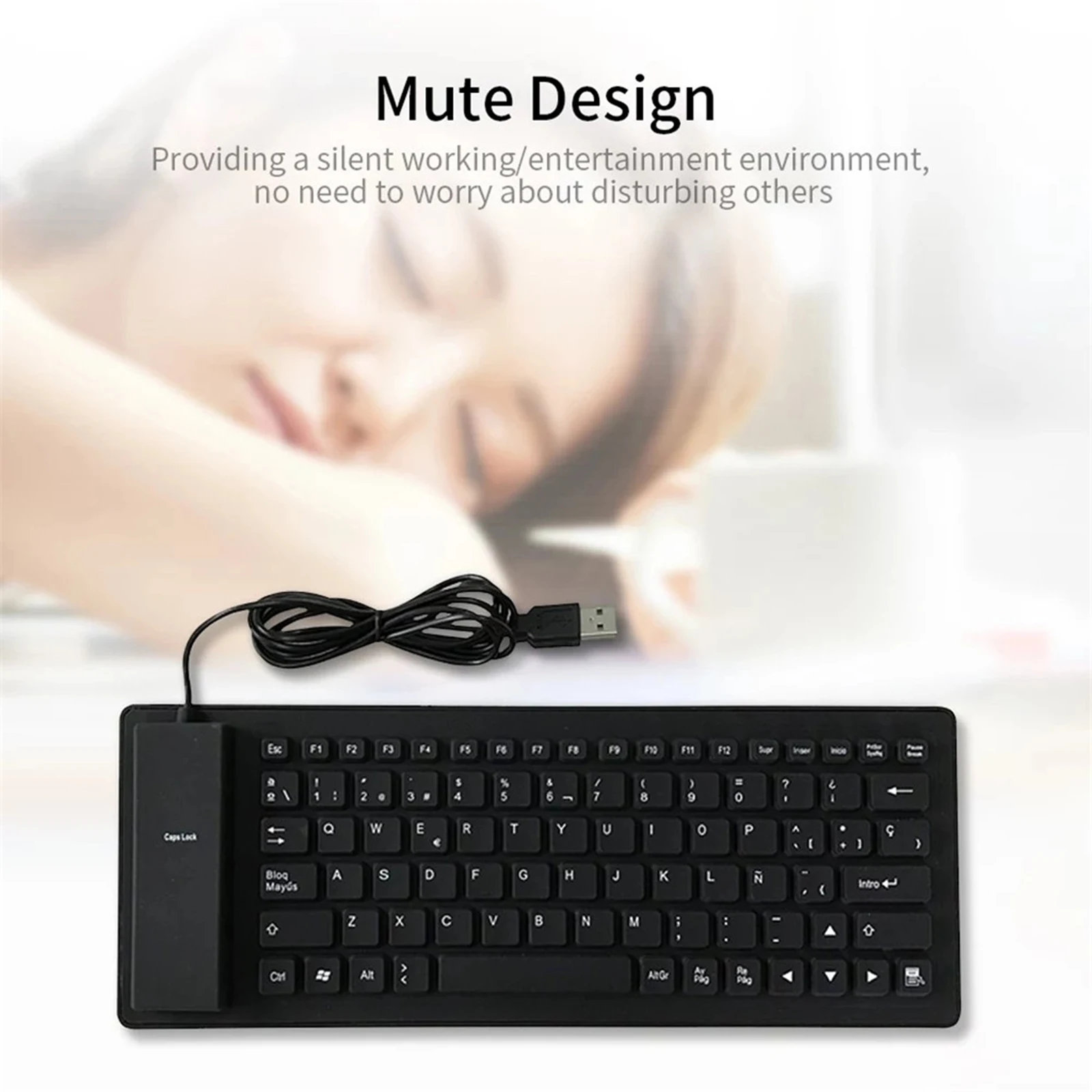 Foldable Spanish Keyboard Waterproof Rollup Keyboard for Desktop Laptop