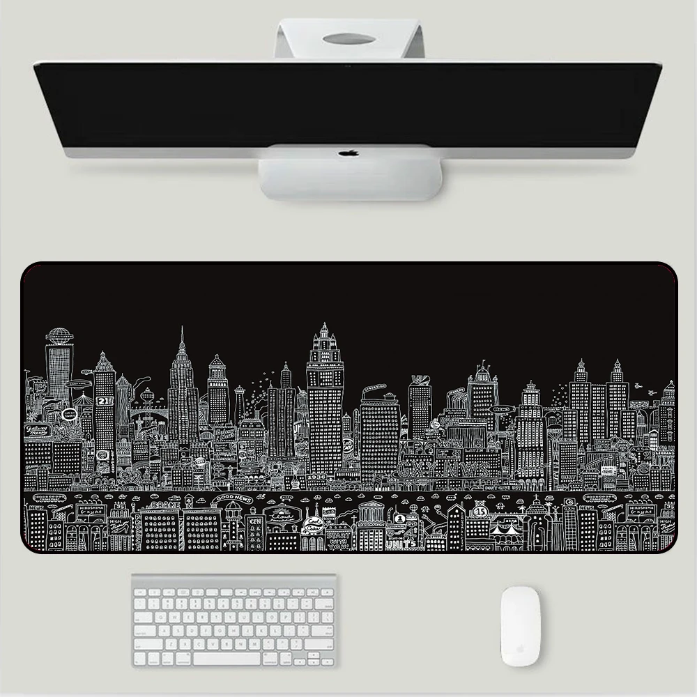 

Black and White Design City Black and White Mouse Pad Computer Notebook PC Gamer Office Large Mouse Pad XXL Carpet Keyboard Mat