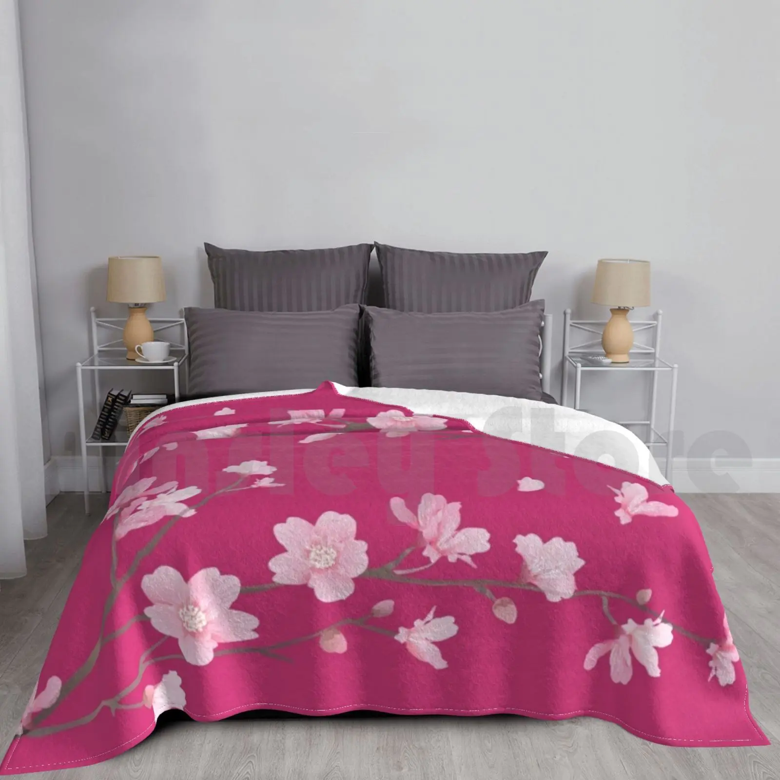 Cherry Blossom-Magenta Blanket Fashion Custom Sakura Cherry Blossom Cherry Tree Cherry Blossom Tree