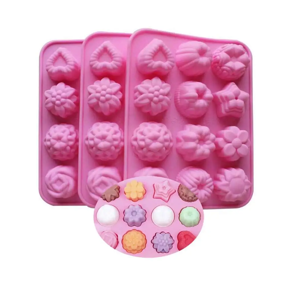 Silicone Fondant Cake Mold 12-Cavity Flower Soap Mold Non-Stick Muffin Pans Ice Cube Trays Chocolate Jelly Candy Baking Mould