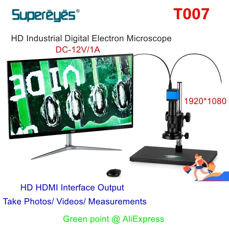 HD Display Industrial Digital Microscope T007 1920*1080 HDMI Interface Output DC-12V/1A Continuous Amplification Magnifier Tools