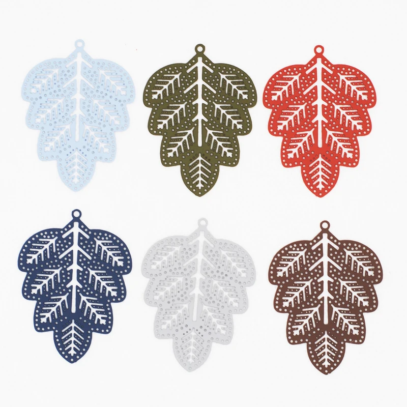 10pcs/Lot Leaves Zinc Alloy Filigree Stamping Charms Hollow Plant Leaves Pendants For DIY Earring Hand Making Finding