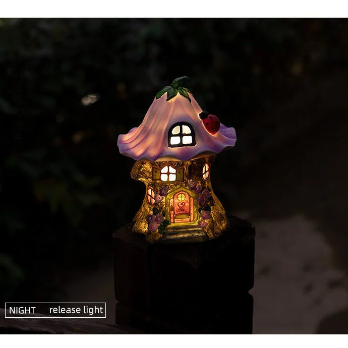 Pastoral Creative Solar Light Simulation Mushroom House Resin Ornaments Outdoor Garden Park Crafts Balcony Cute Lawn Accessories