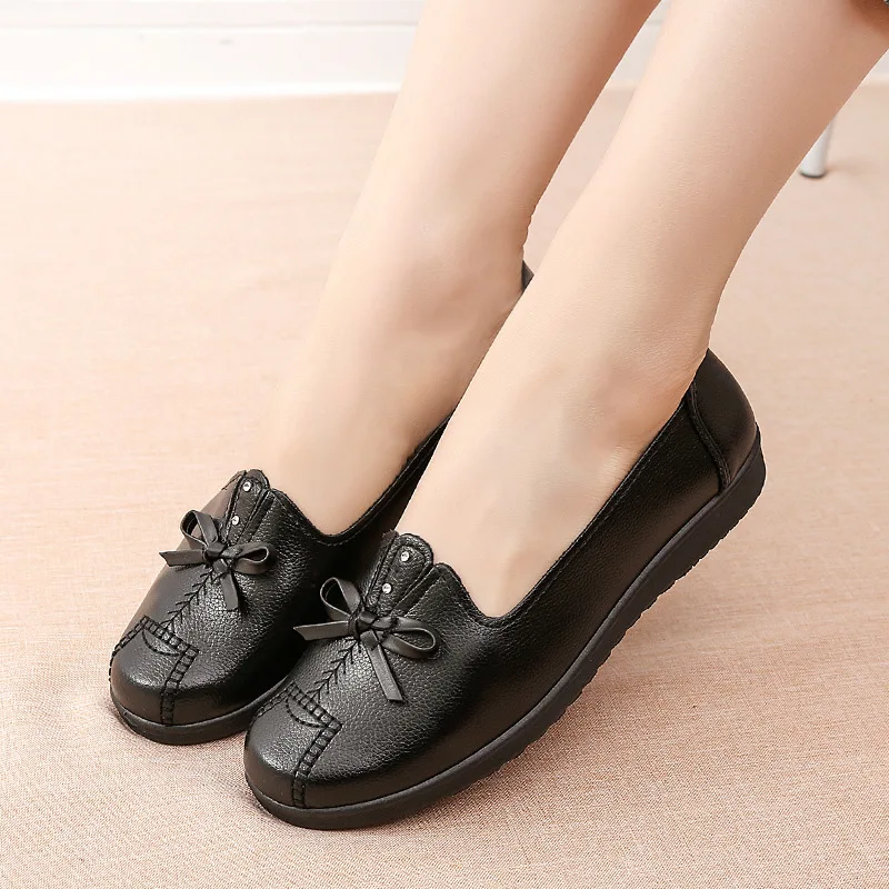 Mom Shoes Leather Flats Non Slip Adult Leather Shoes Women Loafers Big Size 10 Flats Shoes Women Scarpe Donna Platform Shoes