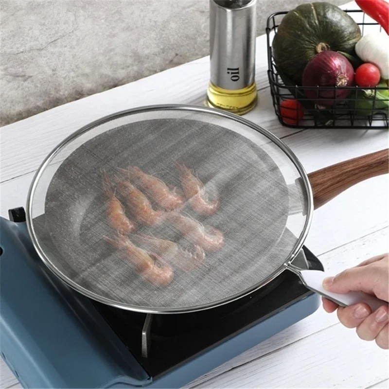 1pc stainless steel cover lid oil proofing frying pan splatter screen spill proof