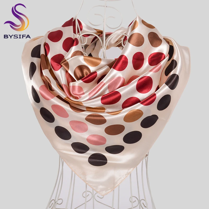 [BYSIFA] Black Red Dot Women Scarves Hijabs New Pollka Dot Design Satin Silk Large Square Scarf Shawl Fall Winter Neck Scarves