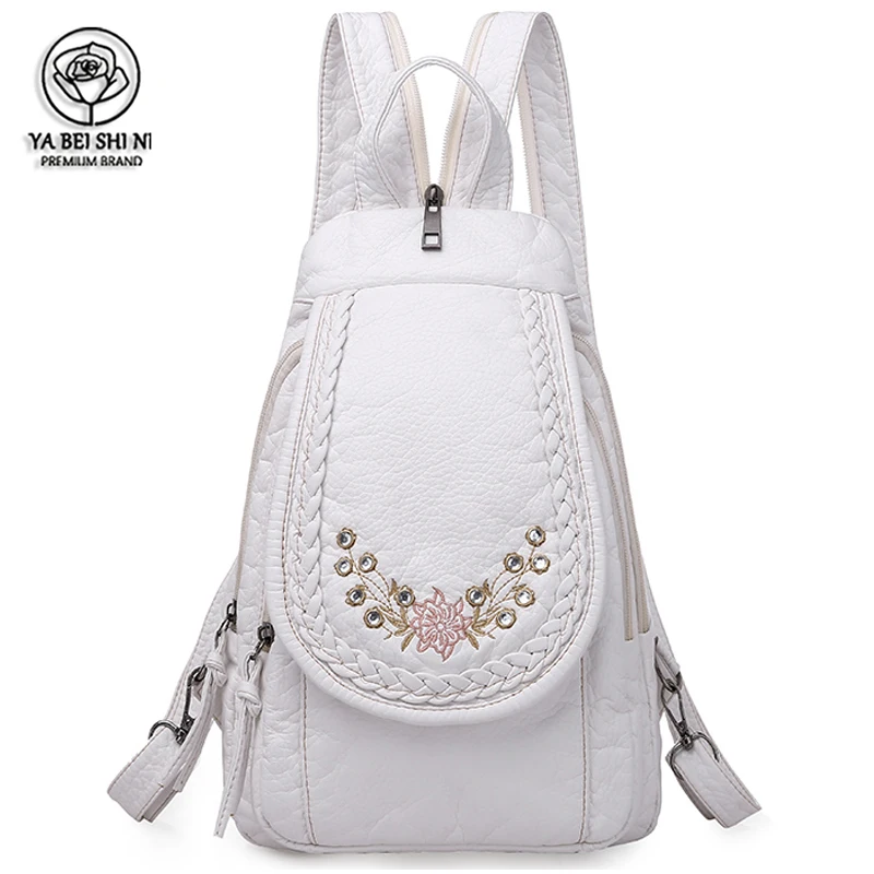 Mochila con patrón bordado para mujer, Mini Mochila De cuero suave de alta calidad, diseño de lujo, varios colores, 2021