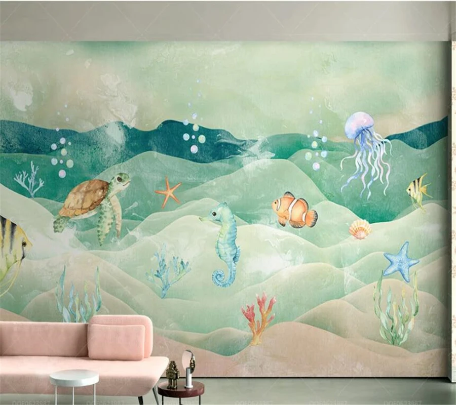 

beibehang Custom wallpaper 3d murals retro color turtle child cartoon sea animal TV background wall painting mural 3d wallpaper