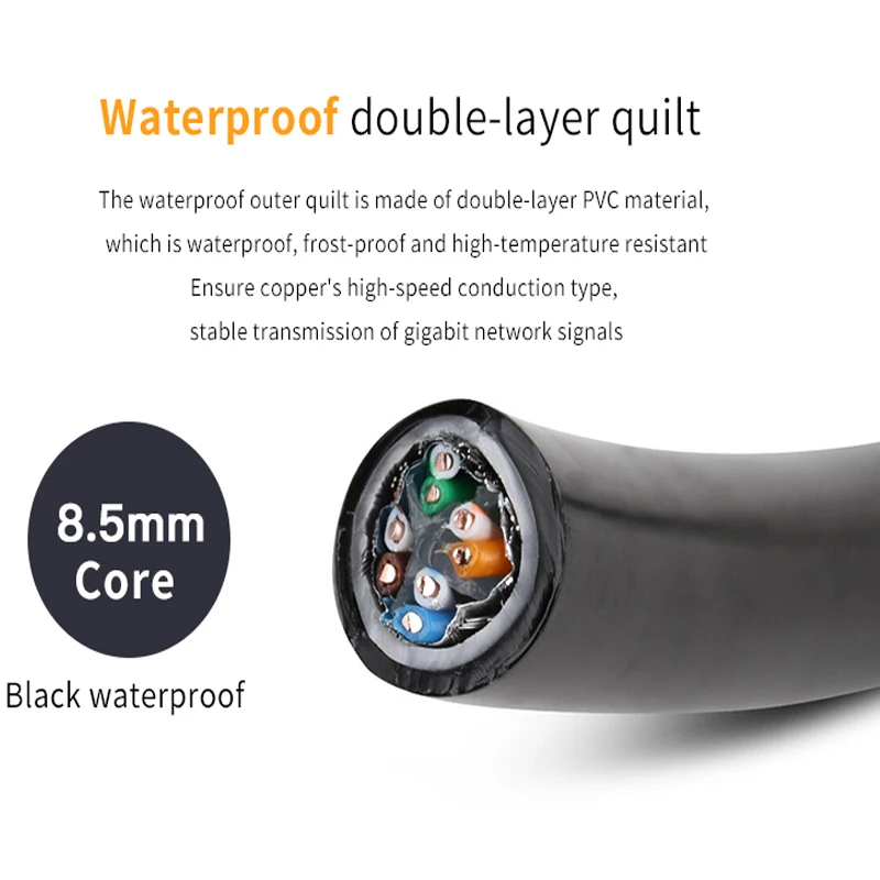Choseal QS6167 Network Cable Waterproof Cat6 SFTP 1000Mbps Oxygenfree Copper Double Shield Lan Cable Ethernet Cable Engineering