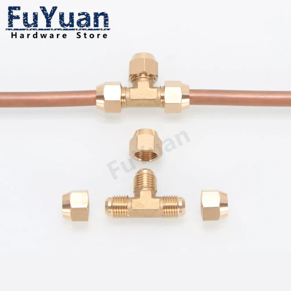 1pcs Flared Brass Type T Tee Pipe fittings 6/8/10/12/14mm Tube connector Fitting Air Conditioning Extension Tool Adapter