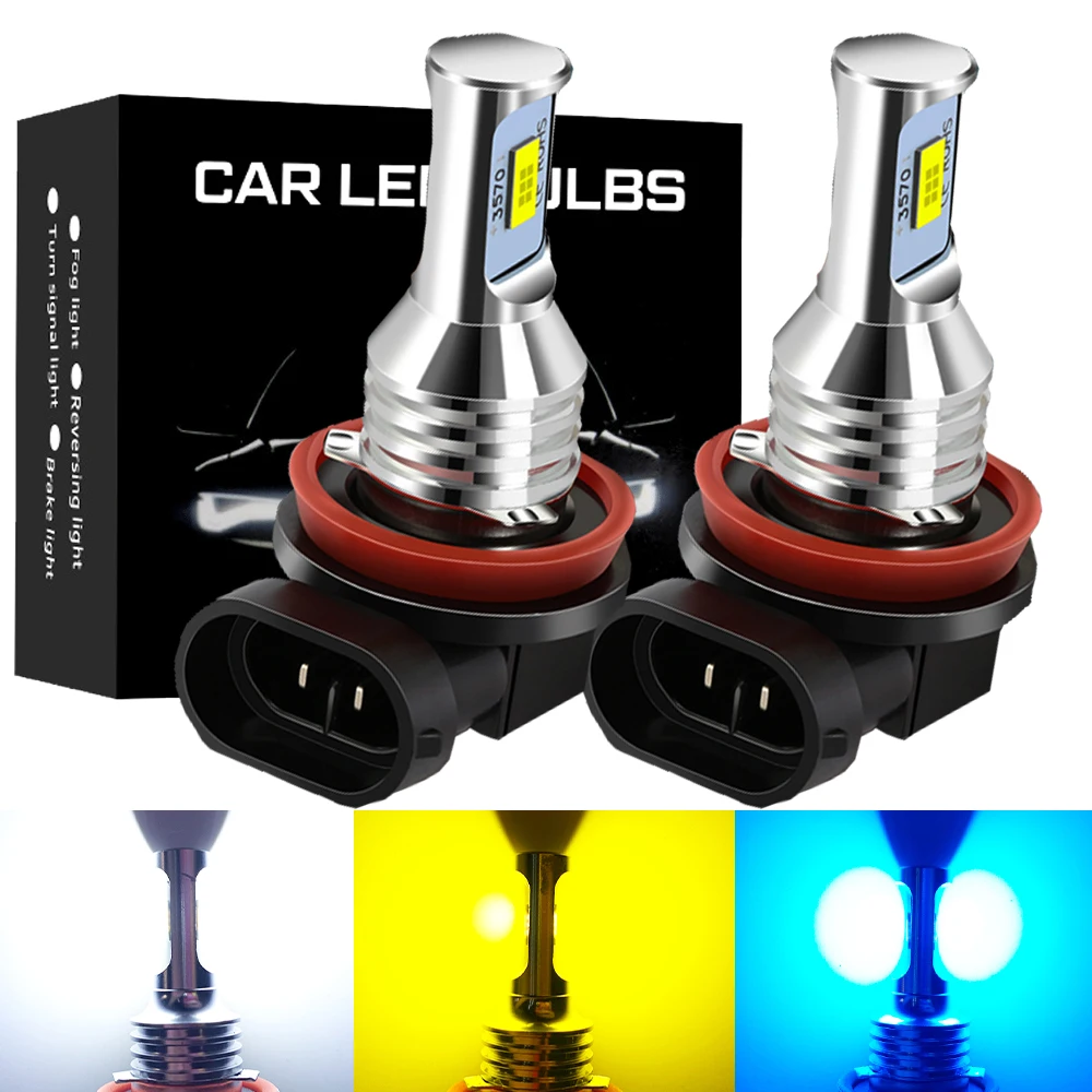 2pcs H8 H9 Led H11 H3 881 9006 HB4 Car 3570 CSP LED Fog Headlight Bulbs 6000K 3000K 8000K White Auto Fog Lamp Day Running Light