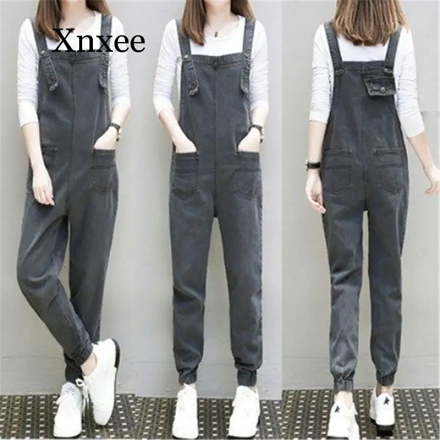 

Denim Sleeveless Jumpsuits Spring Summer Washed Printing Bib Wide Leg Rompers Pants New Ripped Hole V Neck Button Jean Overalls