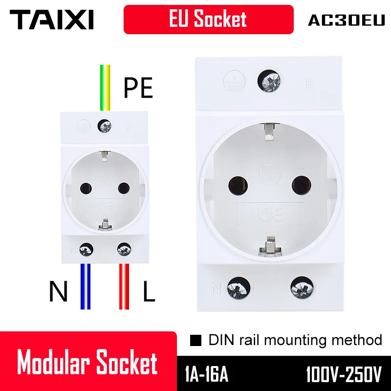 

EU Socket Modular DIN Mounting Expandable Adapter Distribution Box Built-in AC30 Copper Conductor 2 Pins 3 Pins DE