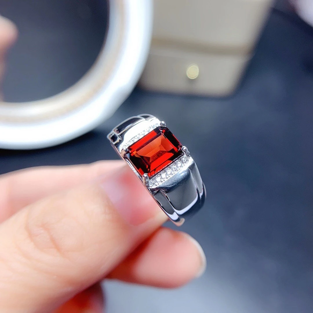 2025 classic red garnet gem man ring  silver fine jewelry natural real gem 925 sterling silver good gift mascular  character