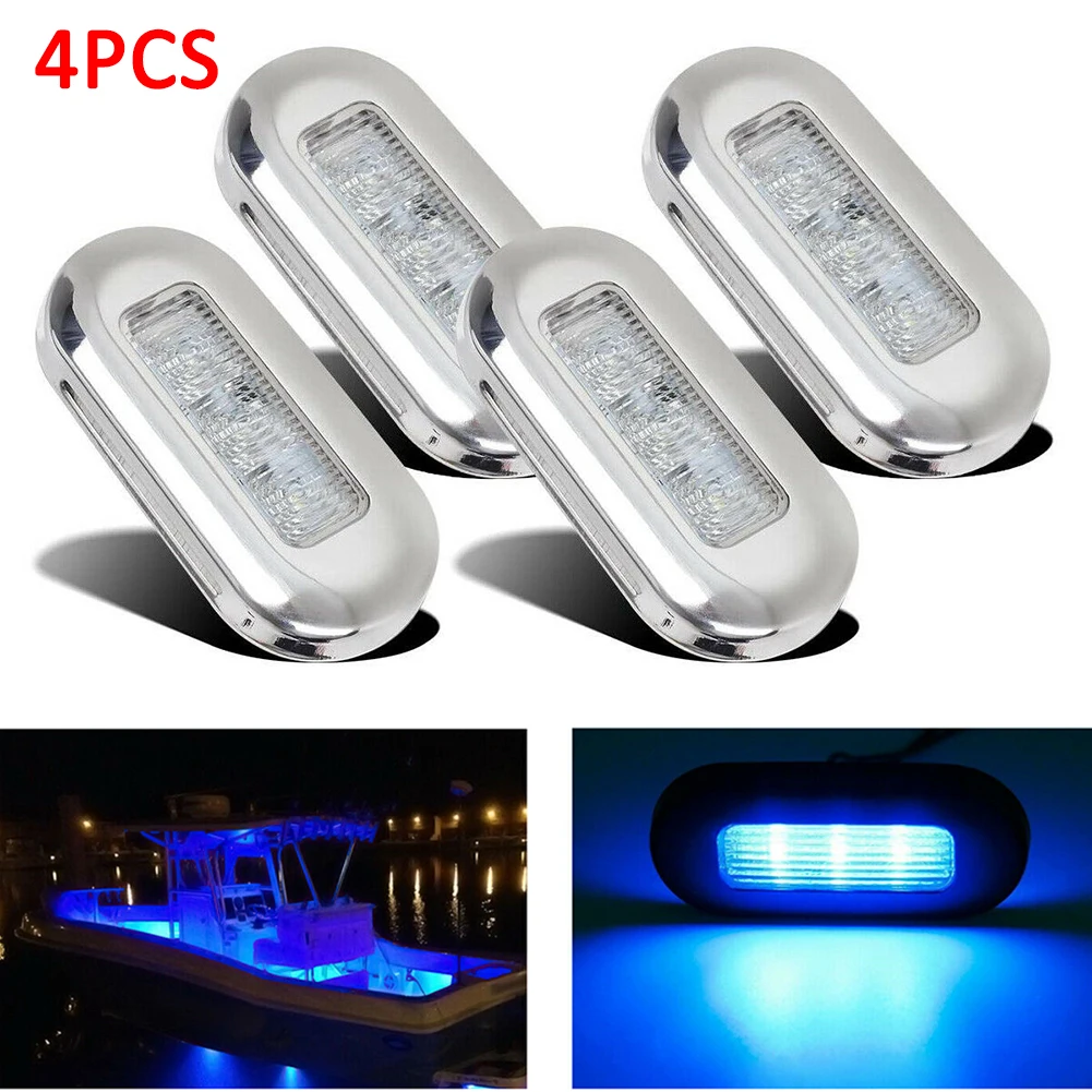 

hot sale 4pcs Boat Marine Grade 12V Large Waterproof Cool Blue LED Courtesy Lights Stair Deck Side Marker Transom Light Marine